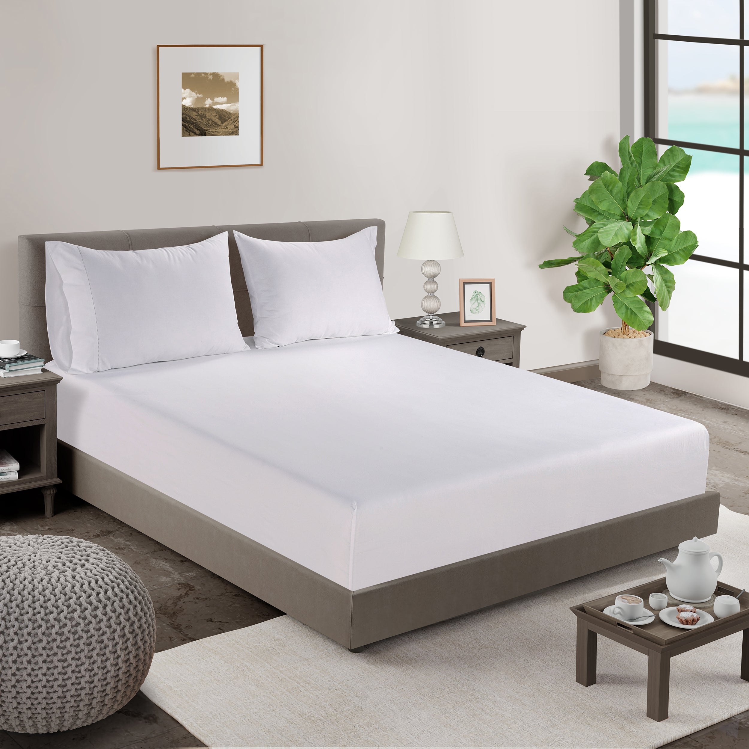 100% Organic Washed Cotton Fitted Sheet Set - White